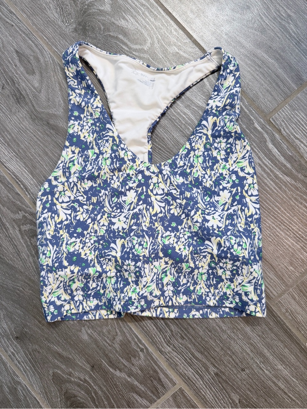 aerie Floral Print Racerback lined Crop Top Sports bra floral print EUC